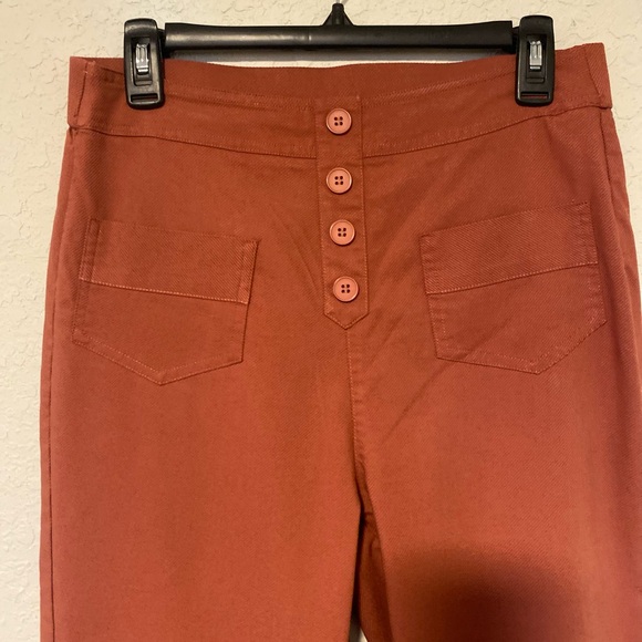 Eclectic girl High Waisted Rusty Color Trousers, Straight Leg, Front Pockets - Picture 2 of 10